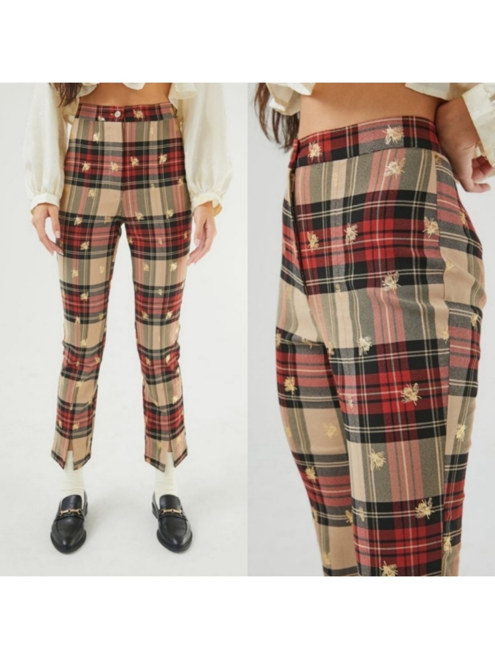 Urban Outfitters Plaid And Gold Bee Tessa Notched Pants Size 0